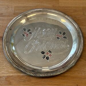 Vintage International Silver Company Merry Christmas Round Silver Tray